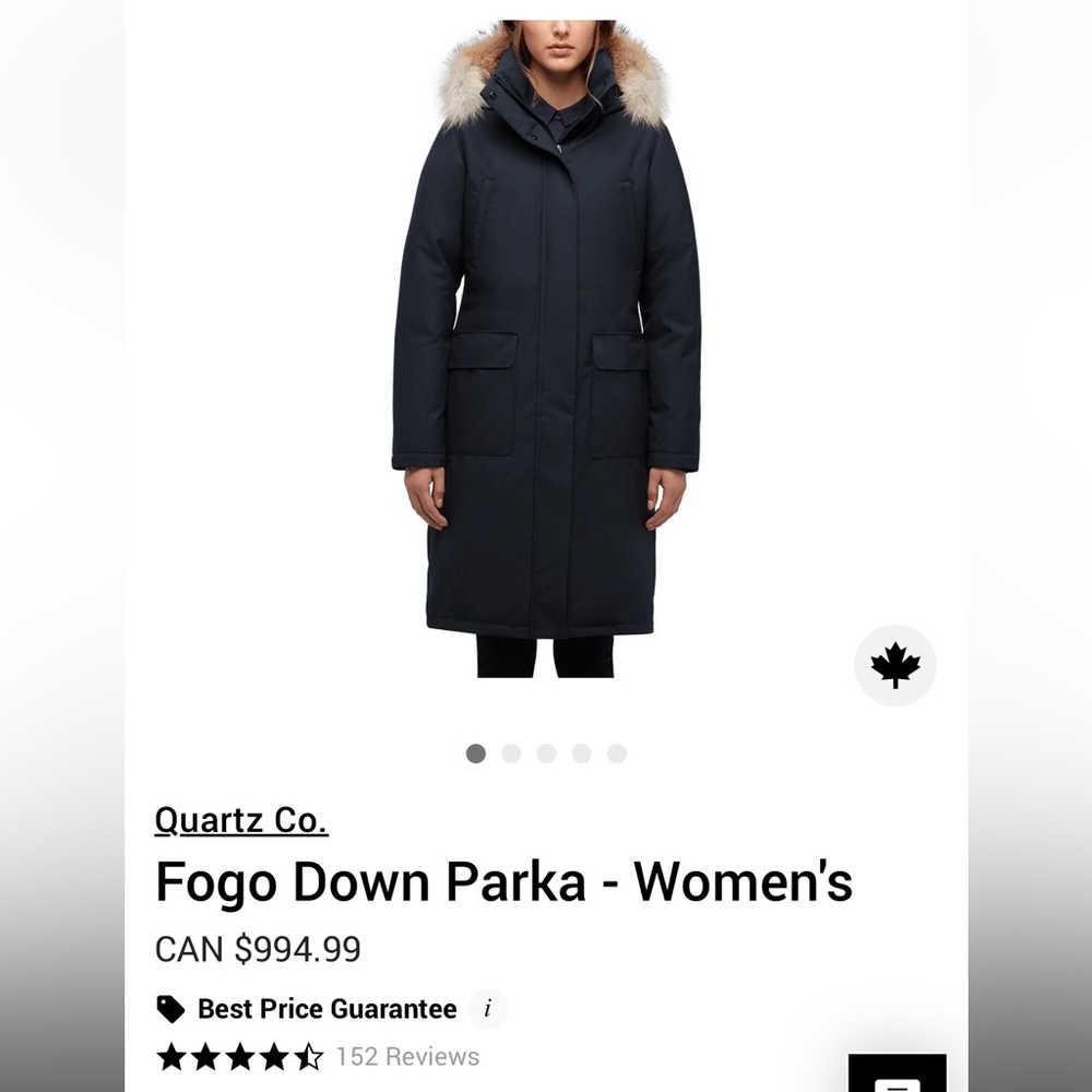 Brand New Quartz Co Fogo 650 Down Women’s Parka Coat, Black, Coyote Fur hood XS